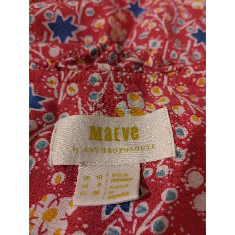 Anthropologie Maeve Floral Ruffled Hem Button Front Marisol Top Size 6 Cottage - Picture 3 of 9